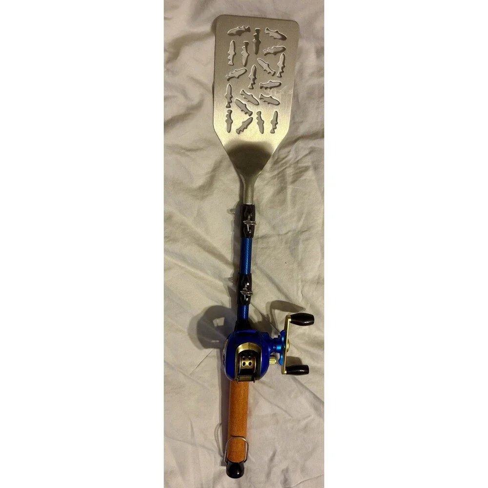Fishing Rod Handle Spatula with Baitcasting Reel Design, 18.5 inch Blue & Gold